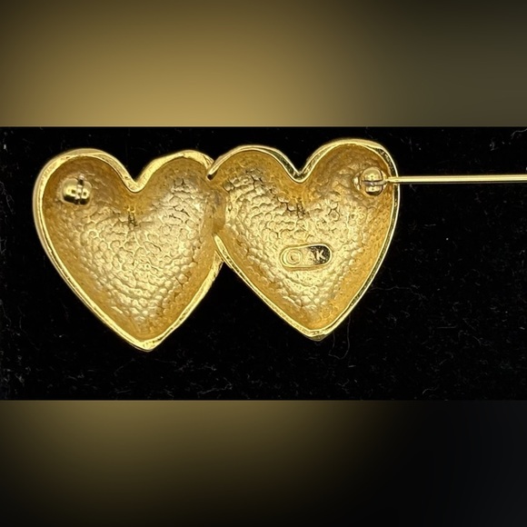 VTG Anne Klein AK Stamped 1.75” Puffy Dual Hearts Shiny Gold-toned Brooch - Picture 3 of 5